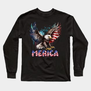Vintage 4th Of July Merica Patriotic USA Flag Bald Eagle Long Sleeve T-Shirt